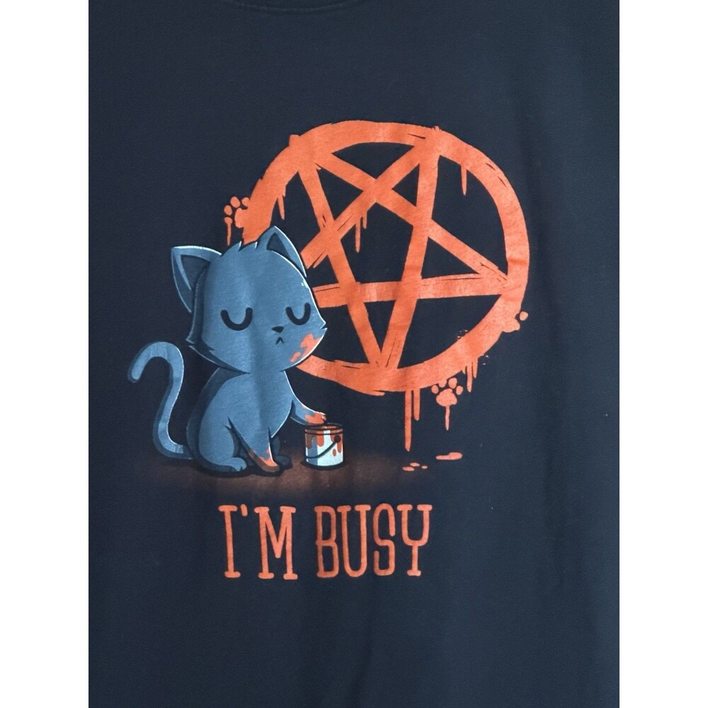 I'm Busy Cat Kitten Pentagram Pentacle Witch Satan Shirt XL Hot Topic Goth Punk